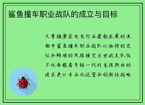 鲨鱼撞车职业战队的成立与目标
